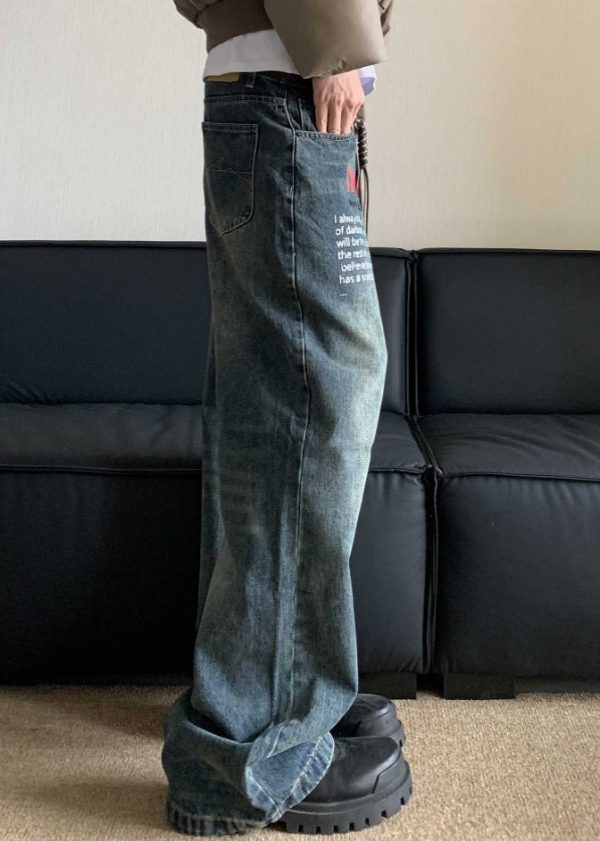 Vogue Denim Blue Graphic Print Patchwork Men Pants - Image 3