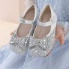 Vogue Silvery Bow Silvery Splicing Buckle Strap Girls Flat Feet Shoes