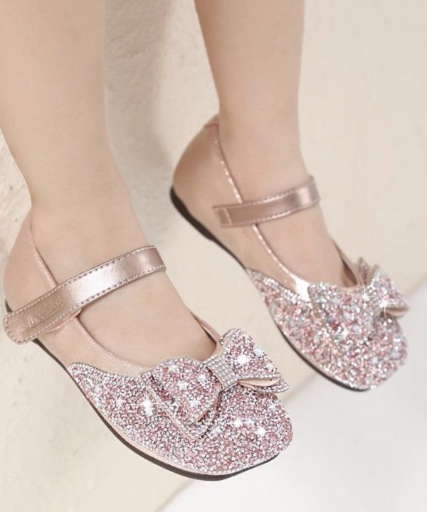 Vogue Silvery Bow Silvery Splicing Buckle Strap Girls Flat Feet Shoes - Image 2
