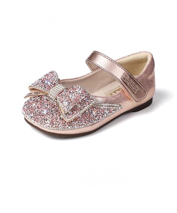 Vogue Silvery Bow Silvery Splicing Buckle Strap Girls Flat Feet Shoes - Image 5