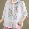 White Button Linen Shirt Peter Pan Collar Summer