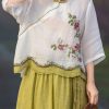 White Button Patchwork Linen Blouses Embroidered Summer