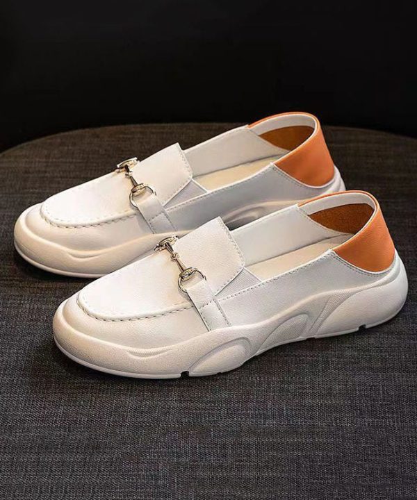 White Faux Leather Casual Comfy Splicing Penny Loafers Women - Image 2