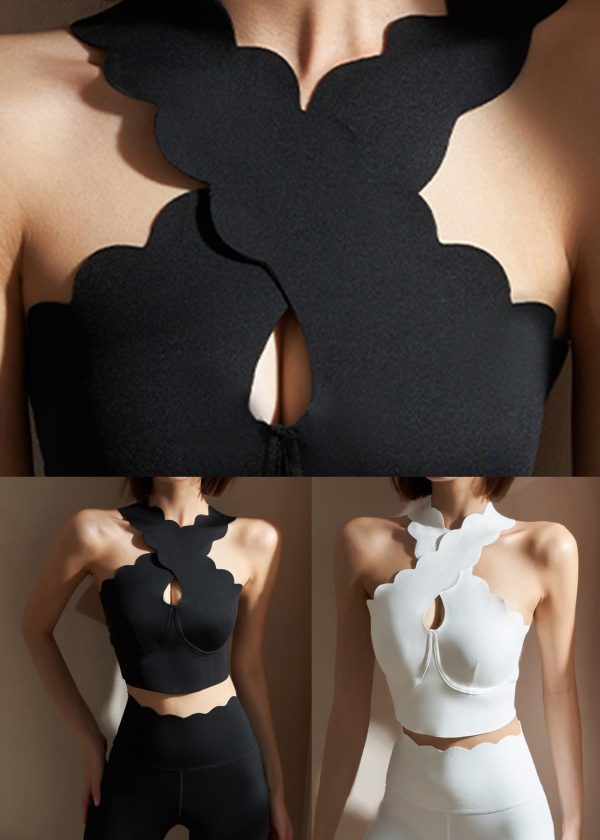 White Hollow Out Solid Crop Top Workout - Image 5