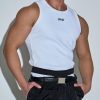 White Print Slim Fit Cotton Mens Tank O Neck Sleeveless