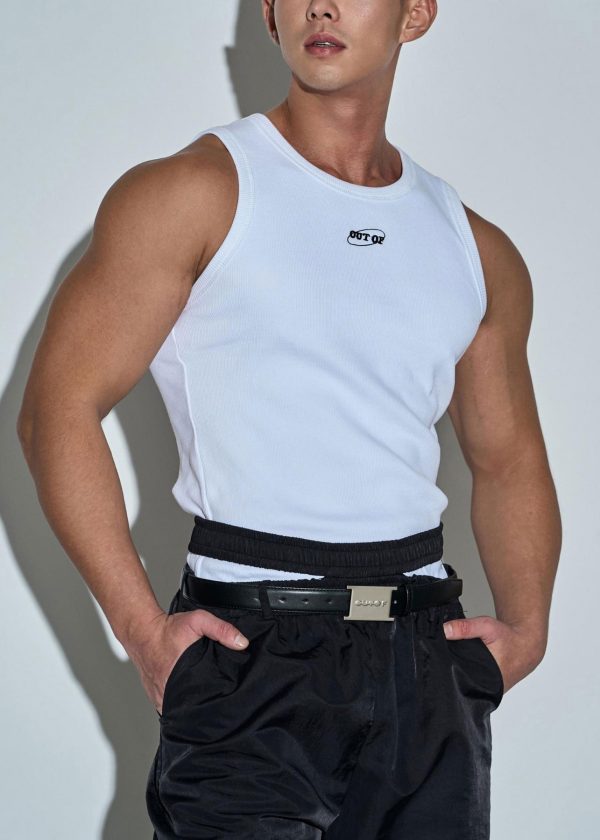 White Print Slim Fit Cotton Mens Tank O Neck Sleeveless