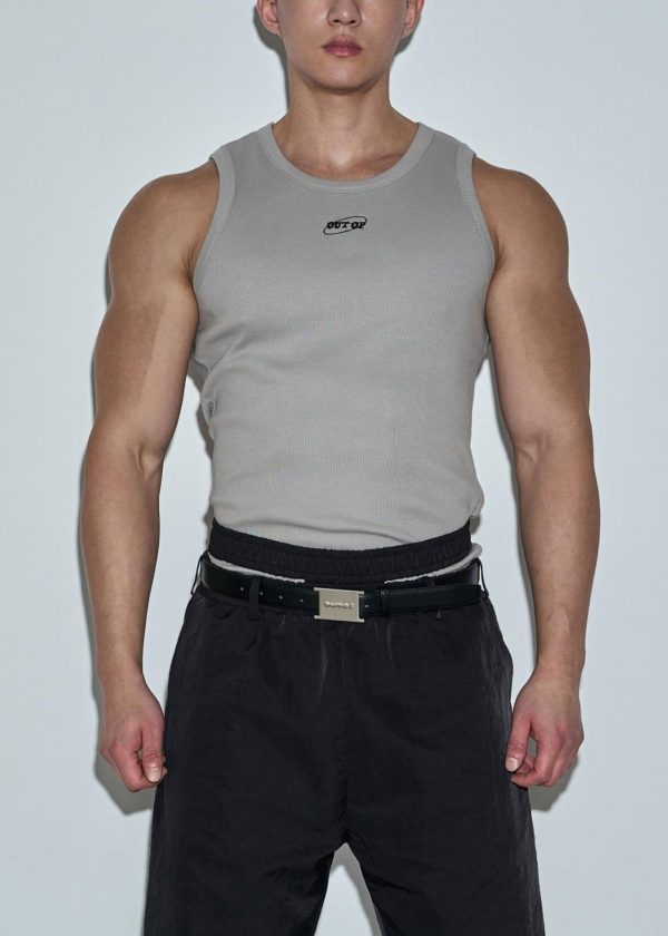 White Print Slim Fit Cotton Mens Tank O Neck Sleeveless - Image 2