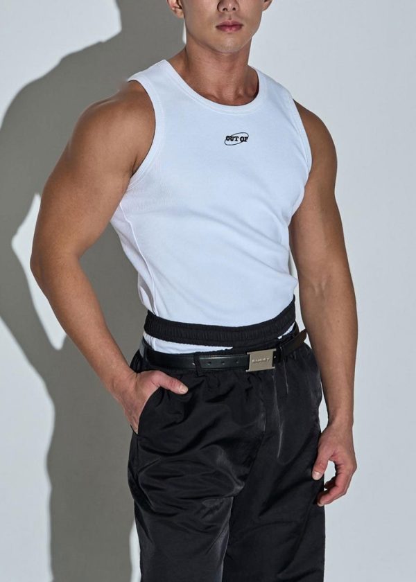 White Print Slim Fit Cotton Mens Tank O Neck Sleeveless - Image 3