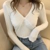 White Silm Fit Knit Sweaters Wrinkled Spring