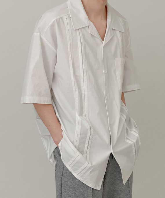 White Solid Pockets Cotton Men Shirt Peter Pan Collar Summer