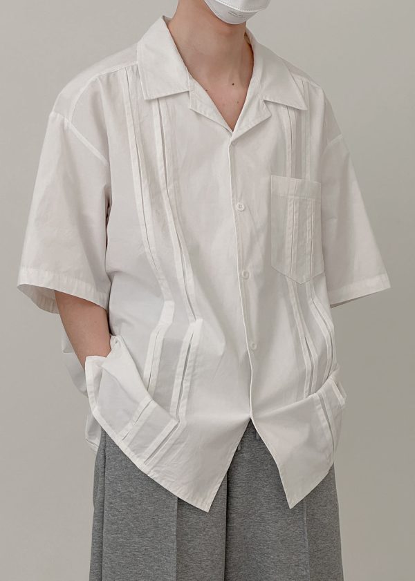 White Solid Pockets Cotton Men Shirt Peter Pan Collar Summer - Image 4