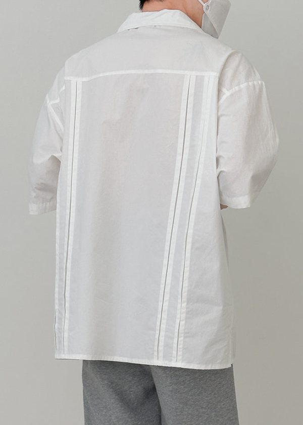 White Solid Pockets Cotton Men Shirt Peter Pan Collar Summer - Image 5