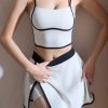 White Spaghetti Strap Sports Bra And Skirts Set Suit