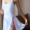 White U Neck Side Open Yoga Mid Dress