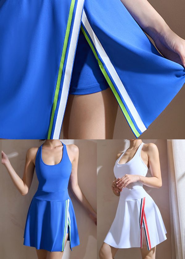 White U Neck Side Open Yoga Mid Dress - Image 5