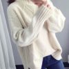 White Sweater Tops High Neck Loose Fitting Spring Knitwear