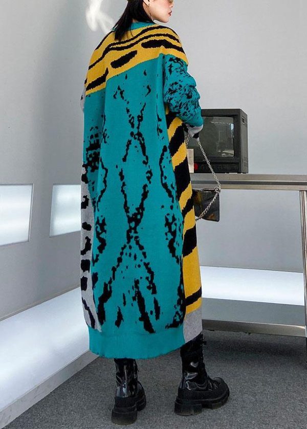 Winter o neck baggy Sweater outfits Upcycle yellow print tunic knit dresses - Image 4