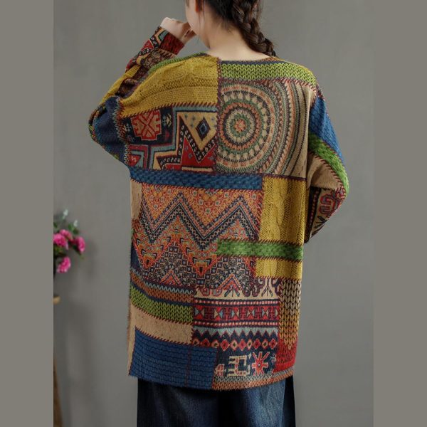 Winter Abstract Pattern Knitted Blouse Casual O Neck Knitted t Shirt - Image 4