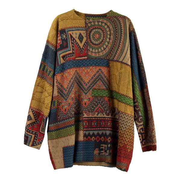 Winter Abstract Pattern Knitted Blouse Casual O Neck Knitted t Shirt - Image 5