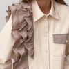 Women Apricot Ruffled Peter Pan Collar Ruffled Patchwork Shirt Spring