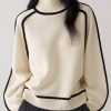 Women Beige Turtleneck Cozy Patchwork Knit Sweater Spring