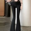 Women Black Mesh Panel Leggings Bell Bottom Leggings