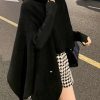 Women Black Turtleneck Asymmetrical Knit Cape Sweaters Spring