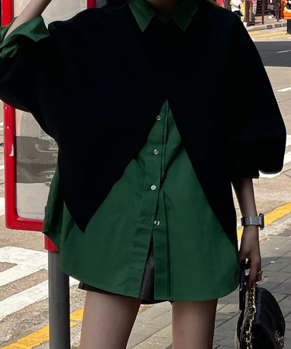 Women Button Coats And Shirts Two Piece Set Spring