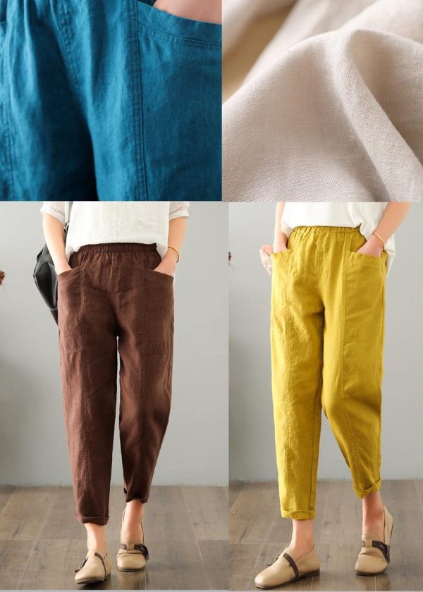 Women Chocolate Cotton Linen Summer Pants - Image 4