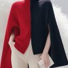 Women Colorblock Side Open Cozy Knit Cape Sweaters Spring