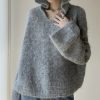 Women Grey Hooded Solid Cotton Knit Sweaters Spring