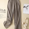 Women Khaki Elastic Waist Linen Pants Spring