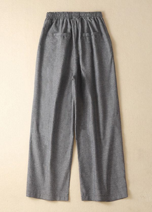 Women Khaki Elastic Waist Linen Pants Spring - Image 3