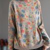 Women Khaki Print Sweater Tops High Neck Plus Size Spring Knitwear
