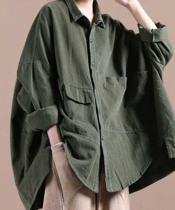 Women Batwing Sleeve Green Coat Fashion Spring Outfit