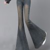 Women Navy High Waist With Pockets Denim Flare Bottoms Spring