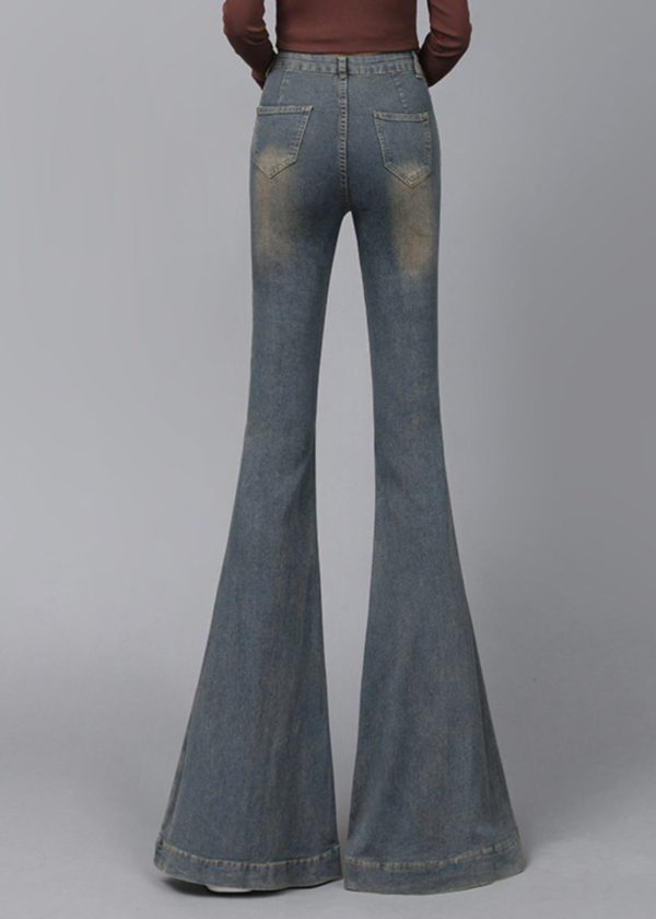 Women Navy High Waist With Pockets Denim Flare Bottoms Spring - Image 4