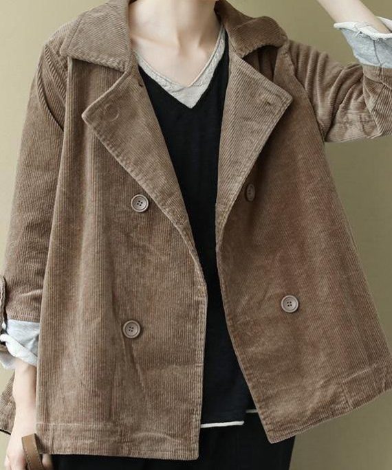 Women Notched Fine Spring Coats Blouses Khaki Loose Outwear