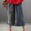 Women Patchwork Burr Spring Vintage Wide Leg Pants
