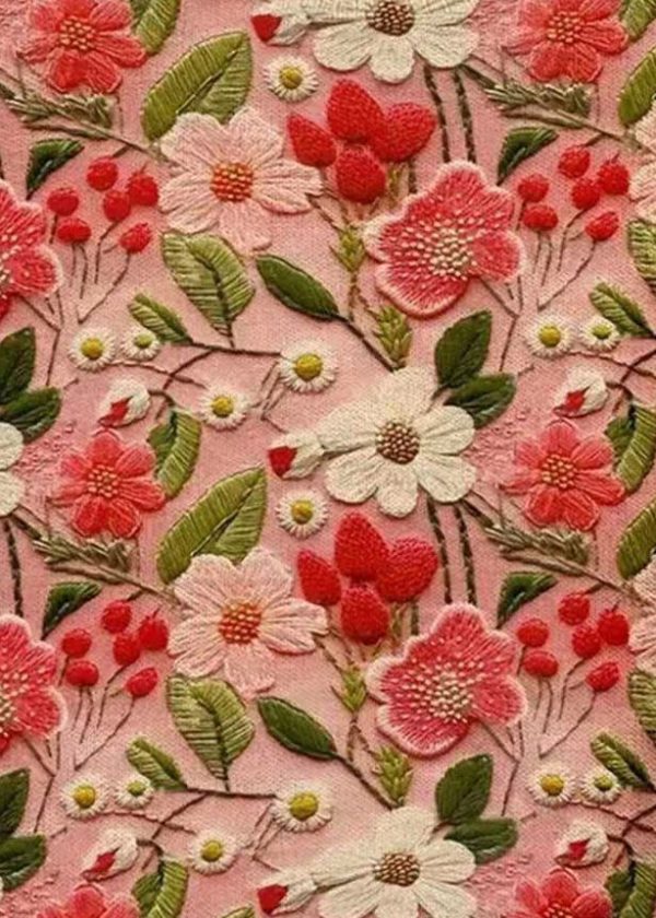 Women Pink O Neck Floral Knitting Cotton Sweaters Spring - Image 4