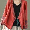 Women Red Embroideried Long sleeve Linen Shirt