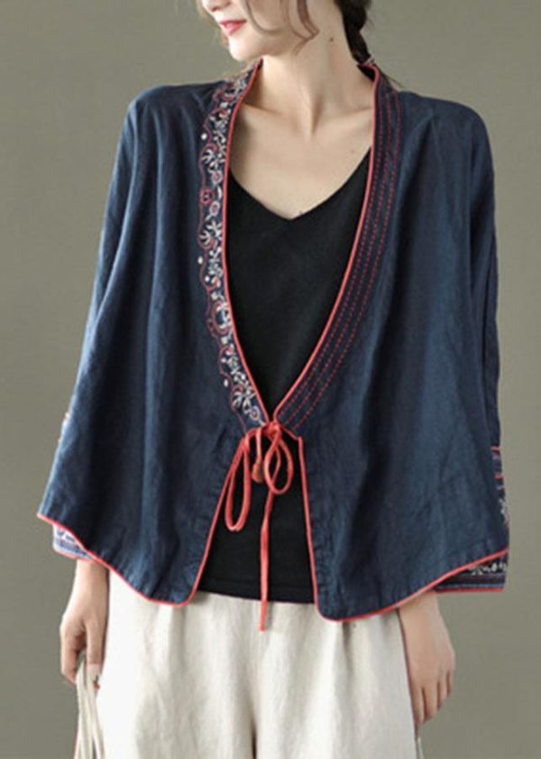 Women Red Embroideried Long sleeve Linen Shirt - Image 4