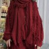 Women Red Tassel Patchwork Knitted Sweaters Spring