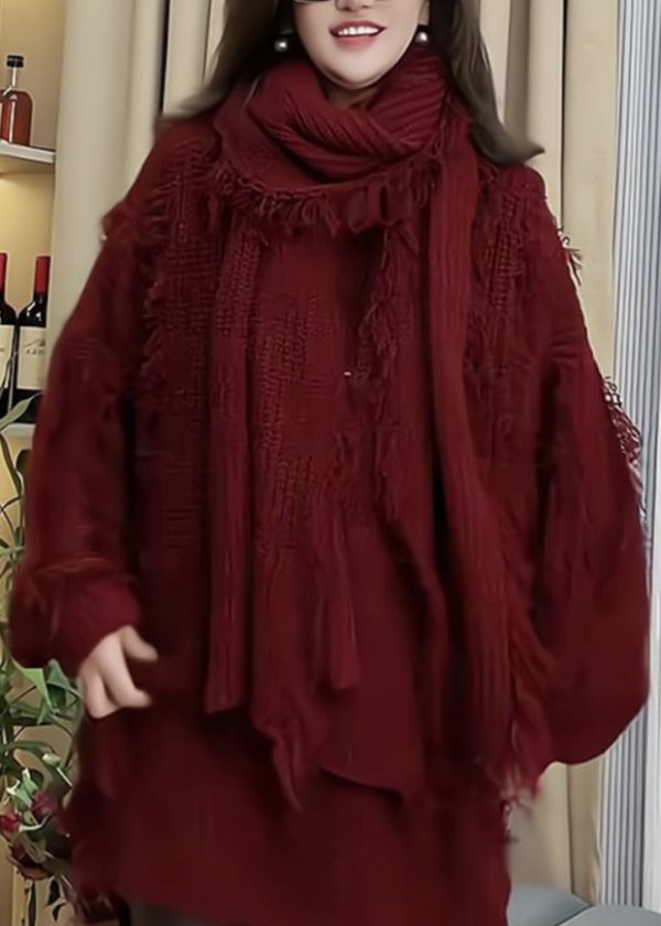 Women Red Tassel Patchwork Knitted Sweaters Spring - Image 5