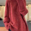 Women Red Turtleneck Cozy Thick Cashmere Knit Sweaters Spring