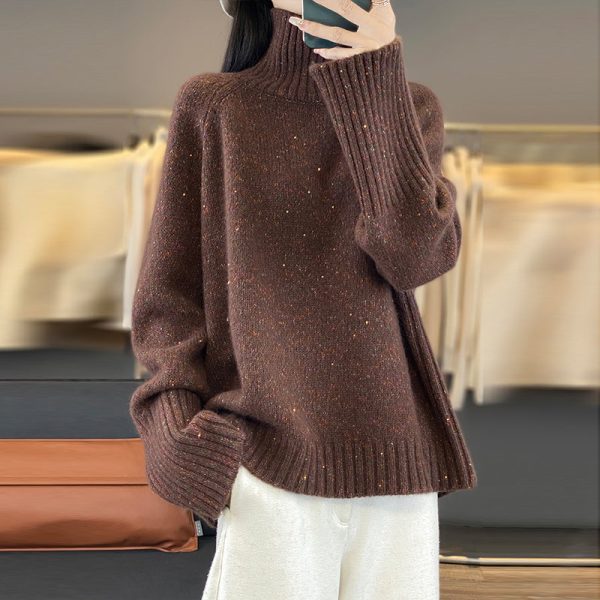 Women Red Turtleneck Cozy Thick Cashmere Knit Sweaters Spring - Image 2