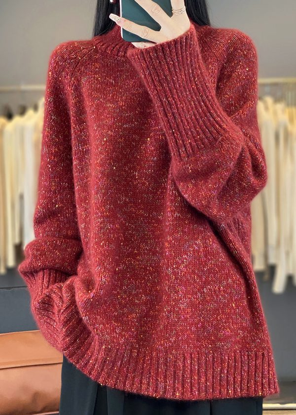 Women Red Turtleneck Cozy Thick Cashmere Knit Sweaters Spring - Image 4