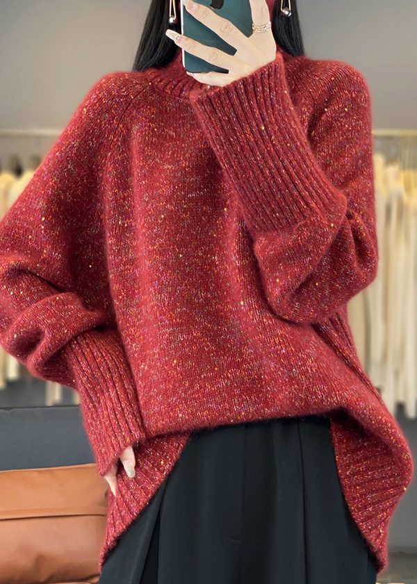 Women Red Turtleneck Cozy Thick Cashmere Knit Sweaters Spring - Image 5
