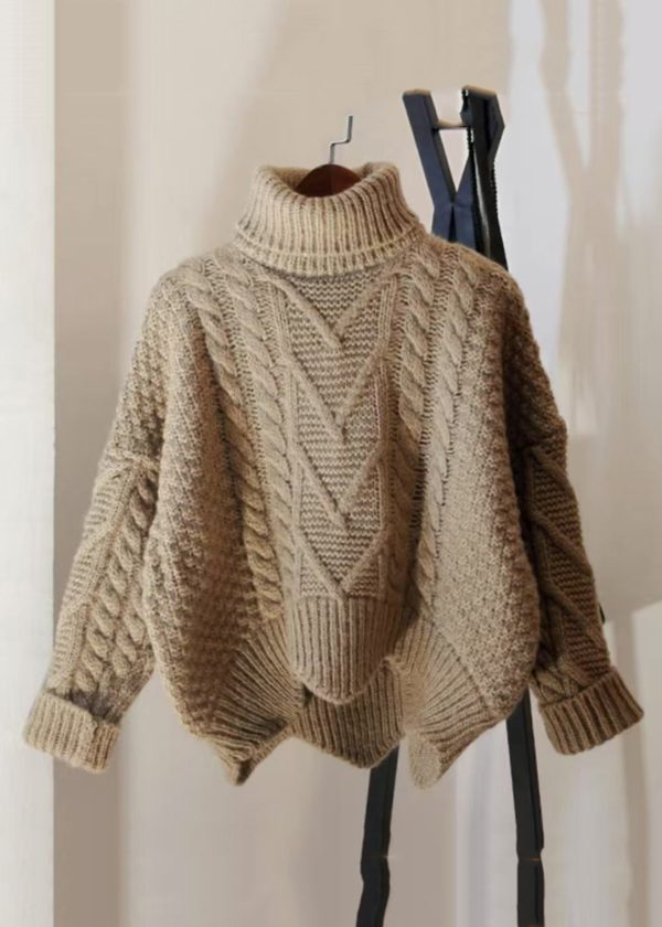 Women Skin Red Turtleneck Low High Design Knit Sweater Spring - Image 2