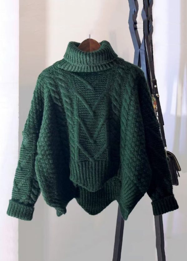 Women Skin Red Turtleneck Low High Design Knit Sweater Spring - Image 3